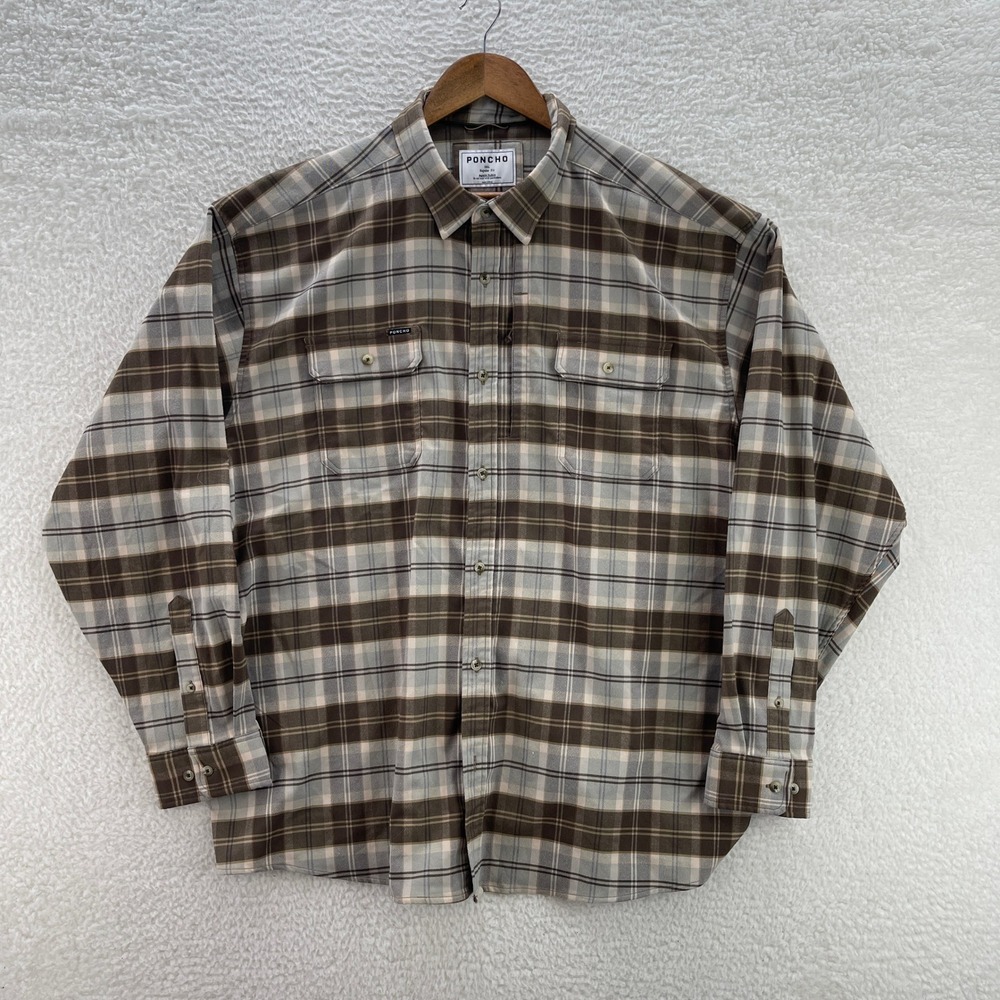 Poncho Flannel Shirt Men 3XL Brown Plaid Lumberjack Gorpcore Luxury Outdoor